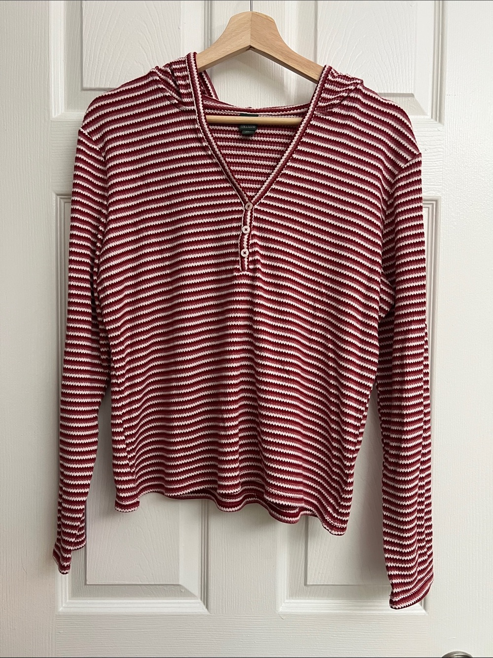 Wild Fable Striped Red Long-Sleeve Hooded Henley Top